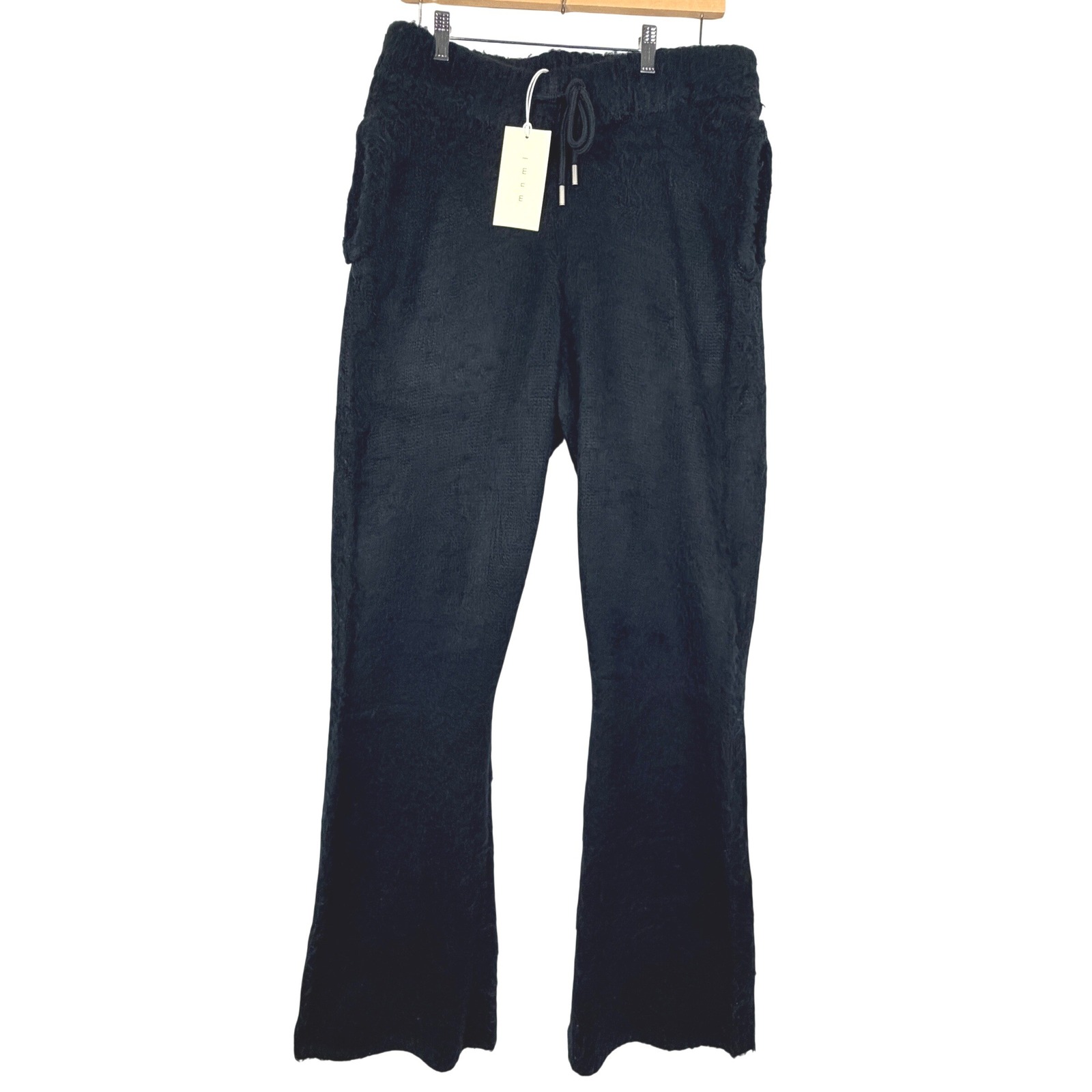 New Mnml Fuzzy L Sweatpants Black Flared Thick Knit Drawstring Pants Rave